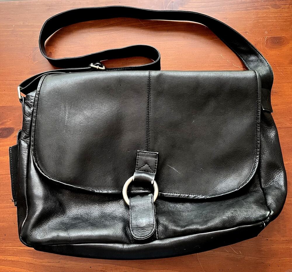 Vintage Wilsons Leather Satchel Messenger Black Shoulder Bag Laptop Briefcase